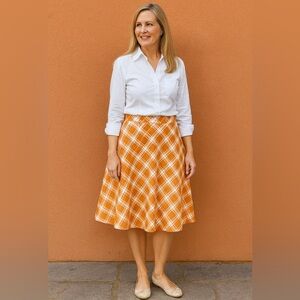 Moschino Cheap and Chic Orange & White Checkered A-Line Skirt Size 4 Vintage Y2K